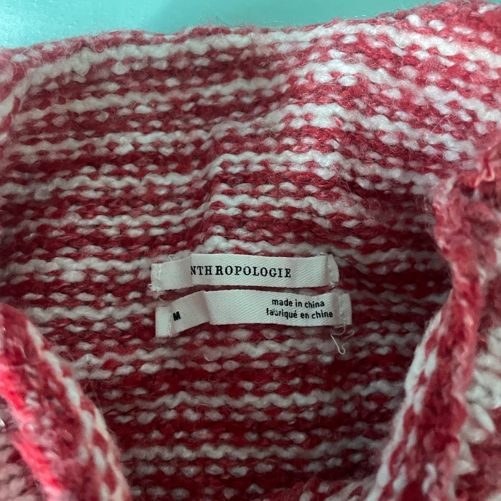 Anthropologie Red and White Cowl Neck Sweater